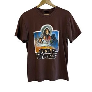 Star Wars A New Hope Graphic T Shirt Retro REPRINT Large Brown Short Sleeves